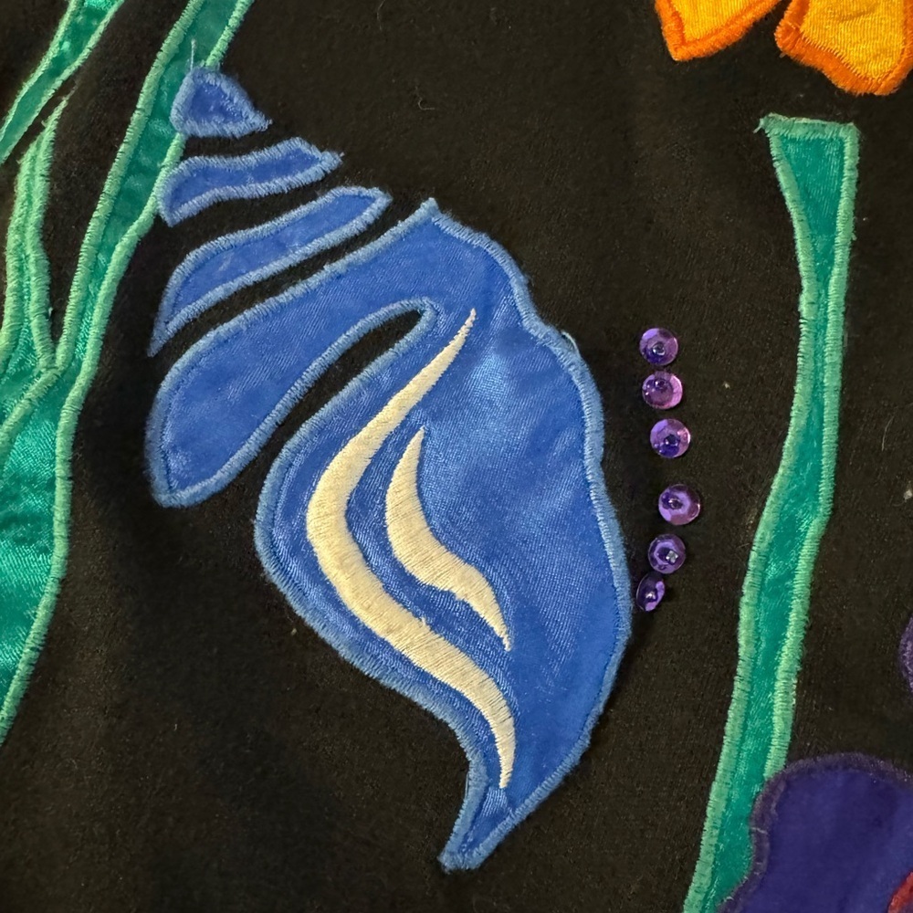 90’s Tunic Colorful Sea Life Tropical Embroidered Beaded Appliqué Grannycore 1X - Picture 11 of 14